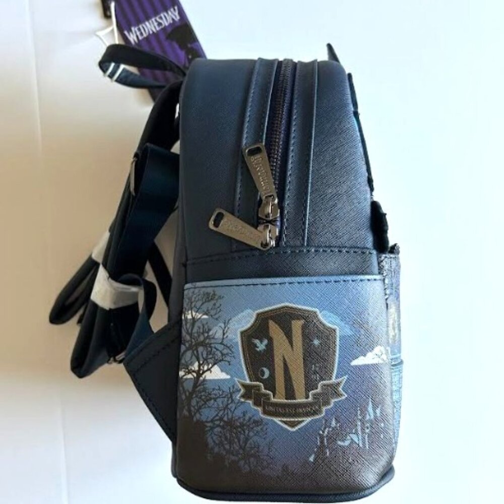 Loungefly Addams Family Wednesday Nevermore Academy Castle Glow Mini Backpack - Picture 8 of 13